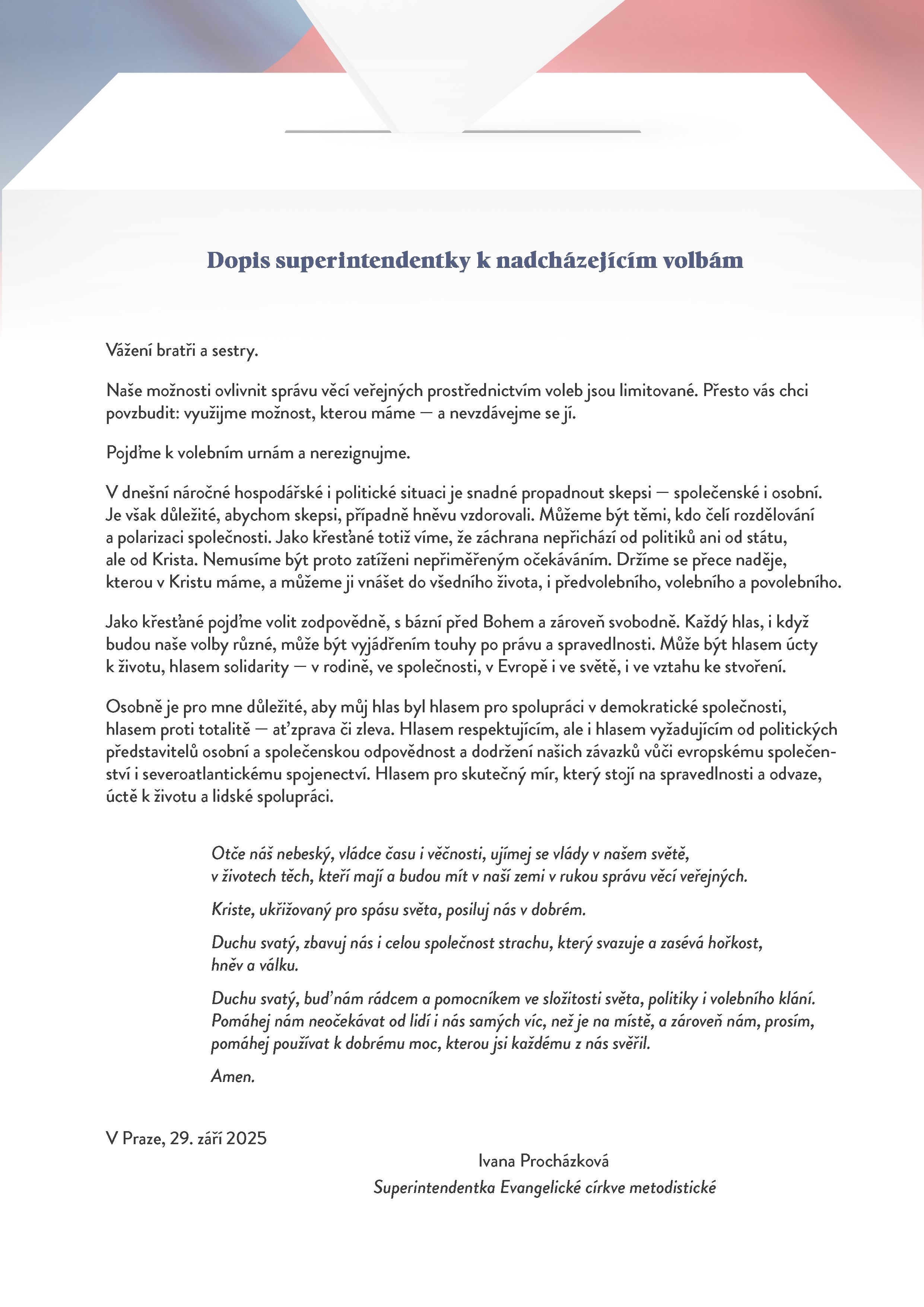 Dopis superintendentky k nadcházejícím volbám 2025 09 29