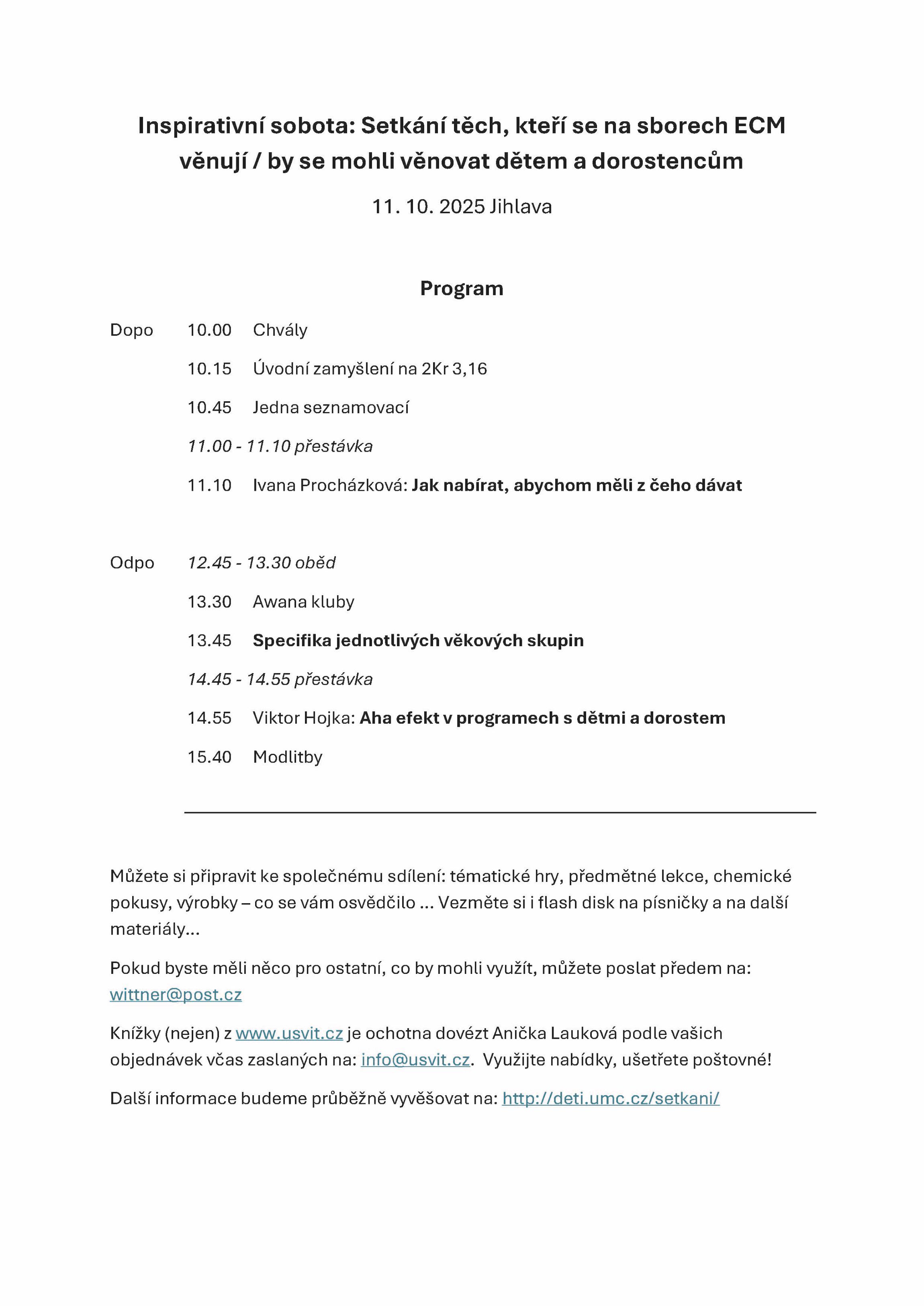 Inspiravitni sobota 2025 program